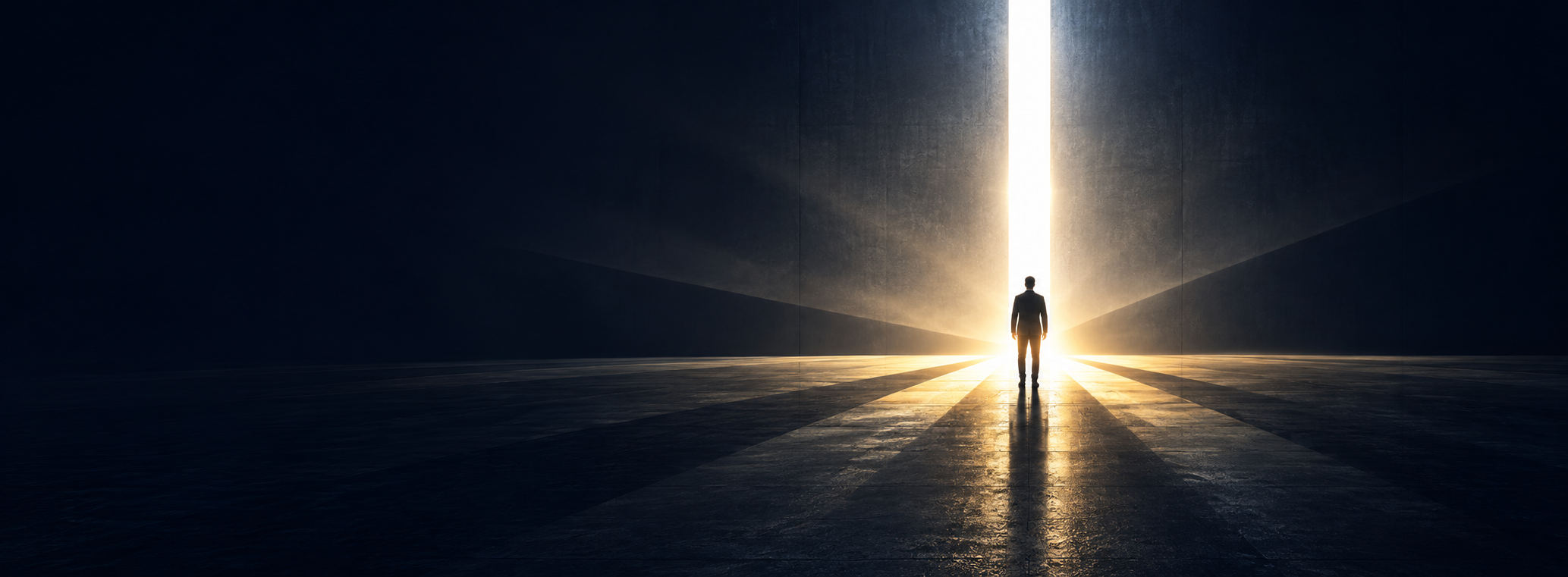 Figure standing in doorway toward horizon